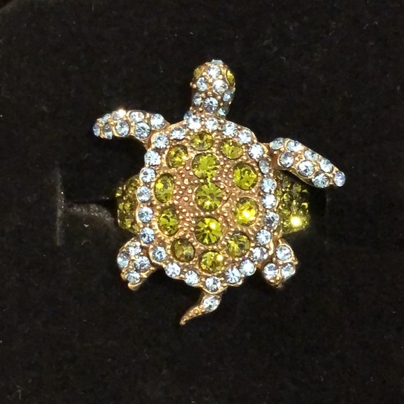 HEIDI DAUS Green Blue Swarovski Crystal Accented Turtle Ring Sz 10 - Picture 15 of 15